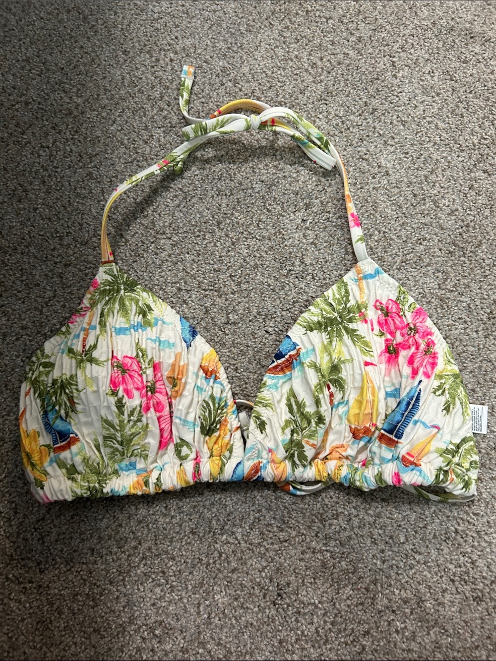 Old Navy Tropical Floral Triangle Bikini Top in White, Pink, Green, Yellow, Blue